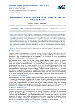 Ethnobotanical Study of Medicinal Plants Used by the Tribes of Nalamalai Forests