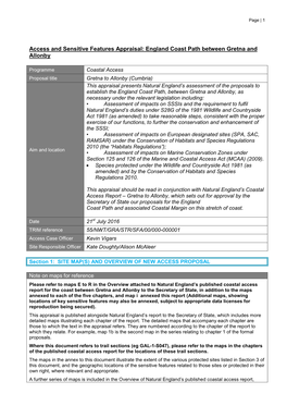 Access and Sensitive Features Appraisal: England Coast Path Between Gretna and Allonby