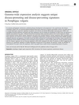 Genome-Wide Expression Analysis Suggests Unique Disease-Promoting and Disease-Preventing Signatures in Pemphigus Vulgaris