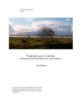 Värdefull Natur I Laholm Underlagsmaterial För Den Kommunala Naturvårdsplanen