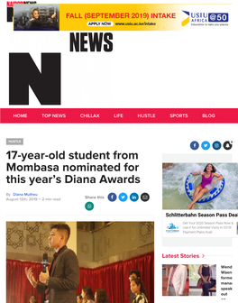 17-Year-Old Student from Mombasa Nominated for This Year's Diana