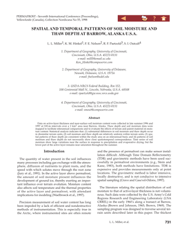 Spatial and Temporal Patterns of Soil Moisture and Thaw Depth at Barrow, Alaska U.S.A