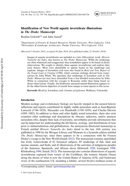 Identification of New World Aquatic Invertebrate Illustrations in the Drake Manuscript Reuben Gofortha* and Jules Janickb