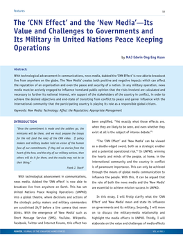 The 'CNN Effect' and the 'New Media'—Its Value and Challenges to Governments and Its Military in United Nations Peace