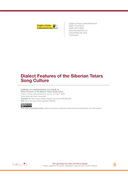 Dialect Features of the Siberian Tatars Song Culture