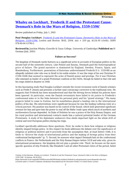 'Frederik II and the Protestant Cause: Denmark's Role in the Wars of Religion, 1559-1596'