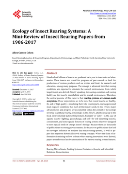 A Mini-Review of Insect Rearing Papers from 1906-2017