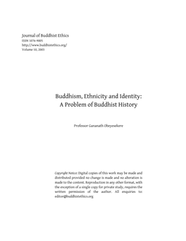 Buddhism, Ethnicity and Identity: a Problem of Buddhist History