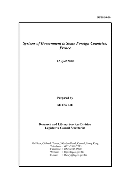 Systems of Government in Some Foreign Countries: France