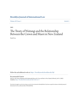 The Treaty of Waitangi and the Relationship Between the Crown and Maori in New Zealand, 28 Brook