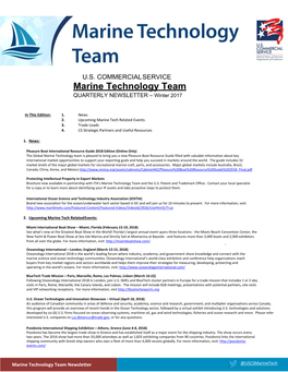 Marine Technology Team QUARTERLY NEWSLETTER – Winter 2017