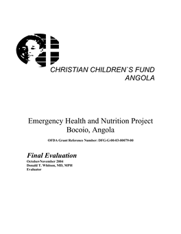 Emergency Health and Nutrition Project Bocoio, Angola