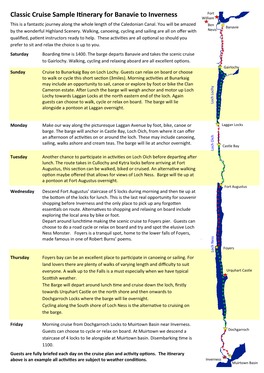 Classic Cruise Sample Itinerary for Banavie to Inverness William This Is a Fantastic Journey Along the Whole Length of the Caledonian Canal