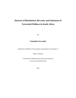 Patterns of Distribution, Diversity and Endemism of Terrestrial Molluscs in South Africa