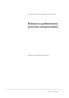 Reforms to Parliamentary Processes and Procedures