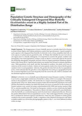 Population Genetic Structure and Demography of the Critically Endangered Chequered Blue Butterfly