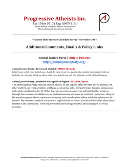 Additional Comments from Candidates – Emails – Policy Links