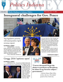 Inauguaral Challenges for Gov. Pence