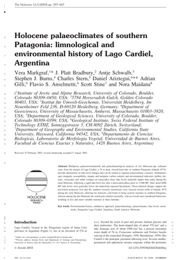 Limnological and Environmental History of Lago Cardiel, Argentina