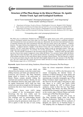 Structure of Phu Phan Range in the Khorat Plateau: Its Apatite Fission Track Ages and Geological Syntheses