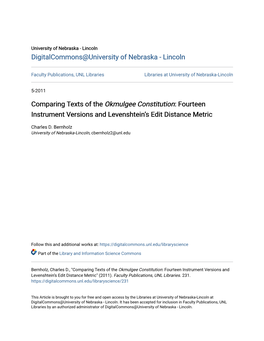 Comparing Texts of the Okmulgee Constitution: Fourteen Instrument Versions and Levenshtein’S Edit Distance Metric