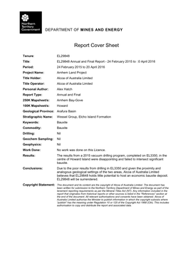 Report Cover Sheet