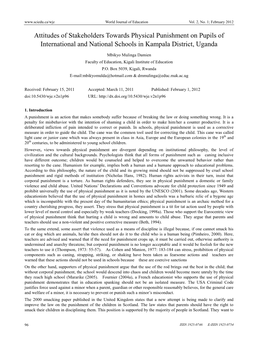 Attitudes of Stakeholders Towards Physical Punishment on Pupils of International and National Schools in Kampala District, Uganda