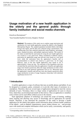Usage Motivation of a New Health Application in the Elderly and the General Public Through Family Institution and Social Media Channels