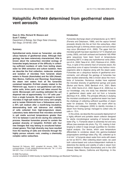 Halophilic Archaea Determined from Geothermal Steam Vent Aerosols