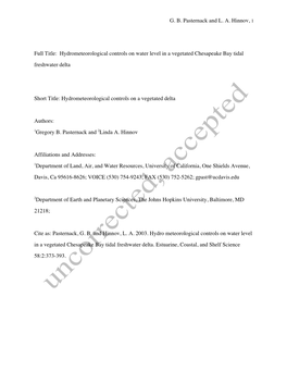 G. B. Pasternack and L. A. Hinnov, 1 Full Title: Hydrometeorological