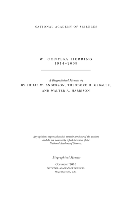 W. CONYERS HERRING November 15, 1914–July 23, 2009