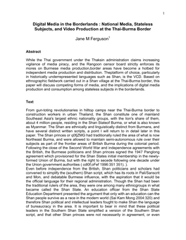 Digital Media in the Borderlands : National Media, Stateless Subjects, and Video Production at the Thai-Burma Border