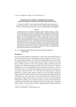 Growth and Nutrient Composition on Indian Spinach by Irrigating with Different Water Sources