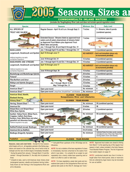 COMMONWEALTH INLAND WATERS (Includes the Youghiogheny River Lake and Does Not Include Special-Regulation Areas)