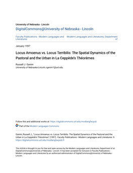 Locus Amoenus Vs. Locus Terribilis: the Spatial Dynamics of the Pastoral and the Urban in La Ceppède’S Théorèmes