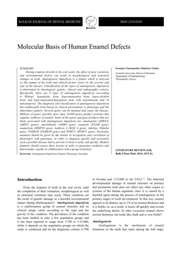 Molecular Basis of Human Enamel Defects