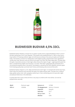 Budweiser Budvar 4,5% 33Cl