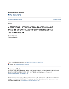 A Comparison of the National Football League Coaches Strength and Conditioning Practices 1997-1998 to 2018