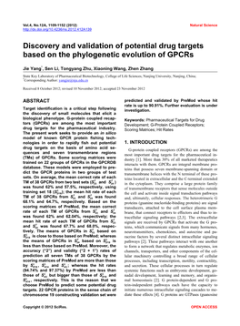Discovery and Validation of Potential Drug Targets Based on the Phylogenetic Evolution of Gpcrs