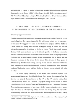 Marushiakova, E., Popov, V. “Ethnic Identities and Economic Strategies