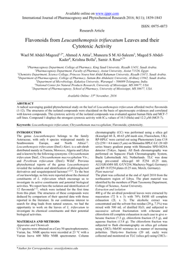 Leucanthemopsis Trifurcatum Leaves and Their Cytotoxic Activity