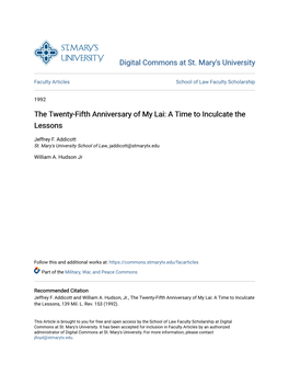 The Twenty-Fifth Anniversary of My Lai: a Time to Inculcate the Lessons
