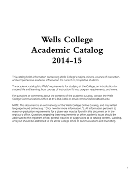 Wells College Academic Catalog 2014-15