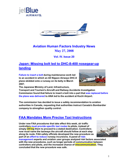 Aviation Human Factors Industry News May 27, 2008 Japan: Missing