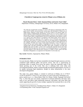 Checklist of Angiosperms Extant in Mirpur Area of Dhaka City