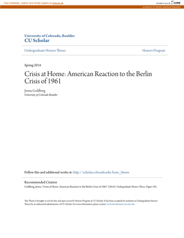 American Reaction to the Berlin Crisis of 1961 Jenna Goldberg University of Colorado Boulder