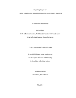 Parties, Organizations, and Indigenous Forms of Governance in Bolivia