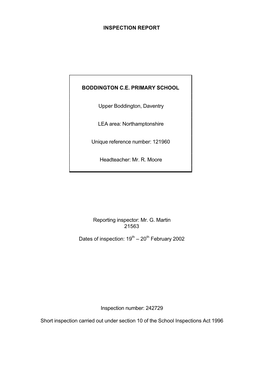 Inspection Report Boddington C.E. Primary