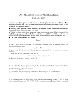 UCR Math Dept Topology Qualifying Exam Part I