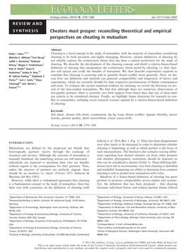 Cheaters Must Prosper: Reconciling Theoretical and Empirical Perspectives on Cheating in Mutualism